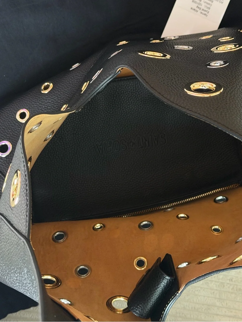 Saint + Sofia Black Leather Eyelet Hobo Bag